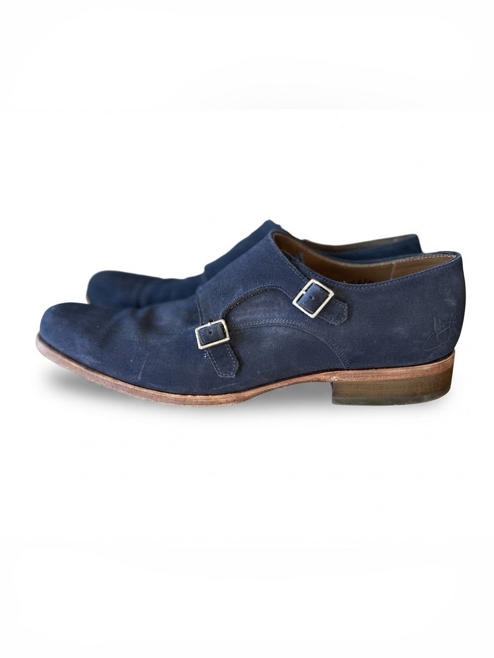 John Fluevog Twin Turbine 205 Pine Street Navy Suede Double Monk Strap Men 10